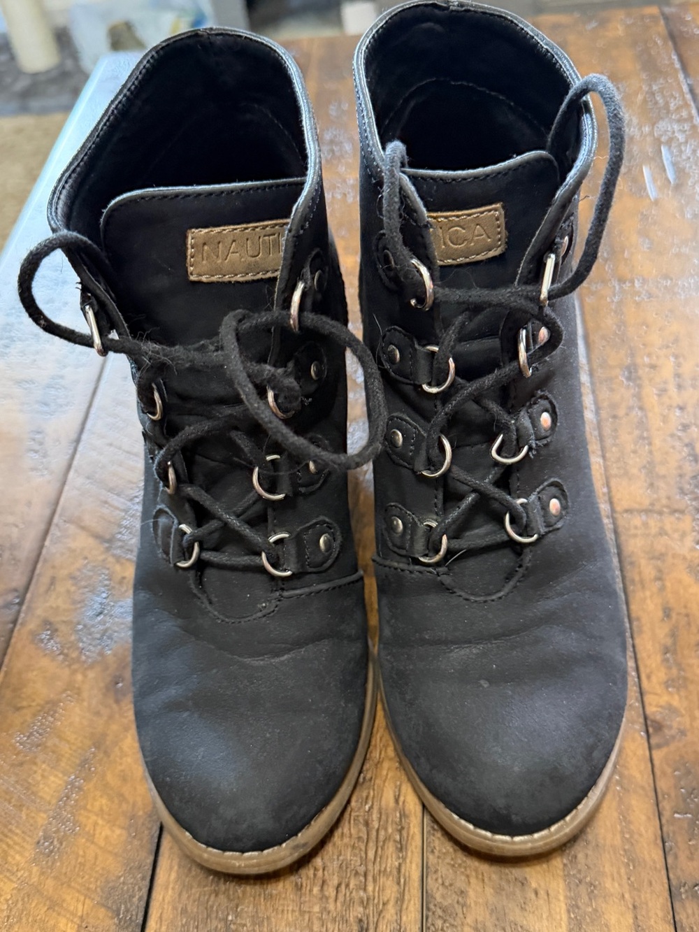 Nautica Black Lace-Up Ankle Boots